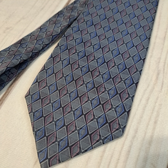 Puritan Geometric Patterned Tie - Blue, Pink, and Gray - Picture 1 of 5